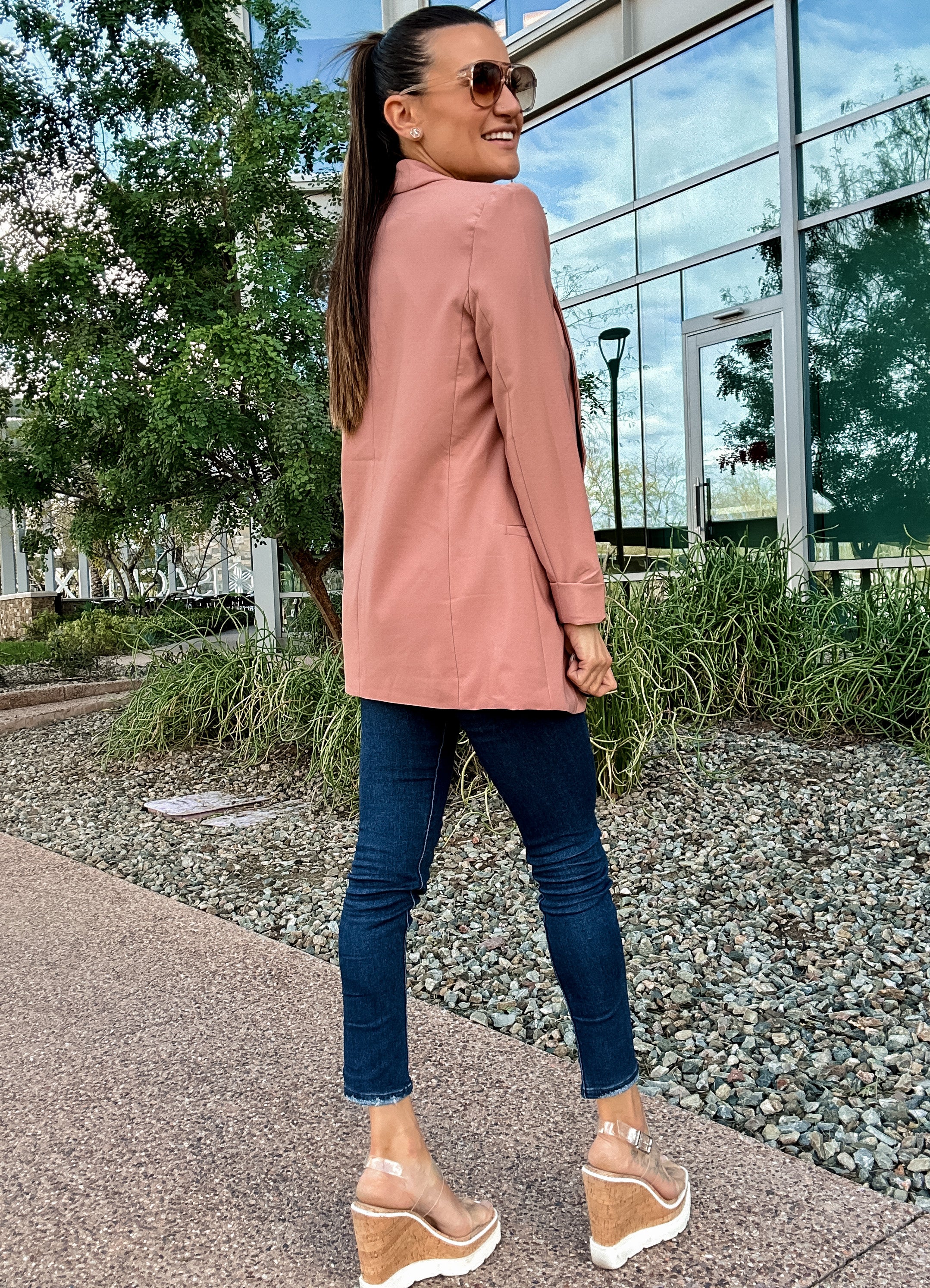 mauve pink slim fit blazer