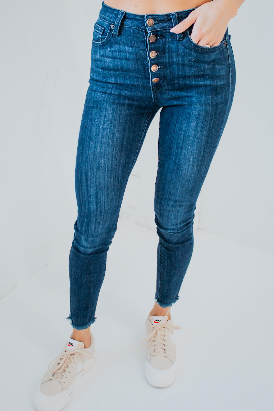 button up high waisted skinny jeans