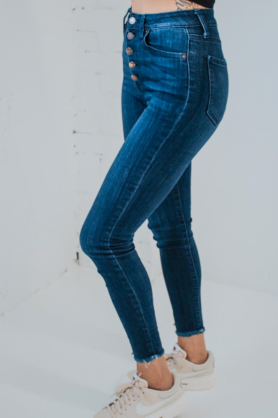 button up high waisted skinny jeans