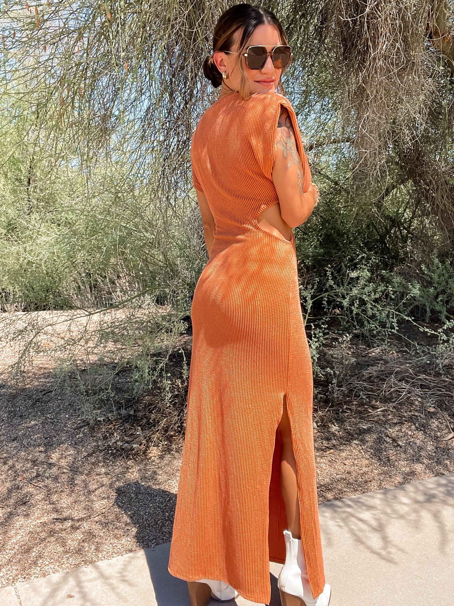 Cut Out Ribbed Maxi Dress - Orange