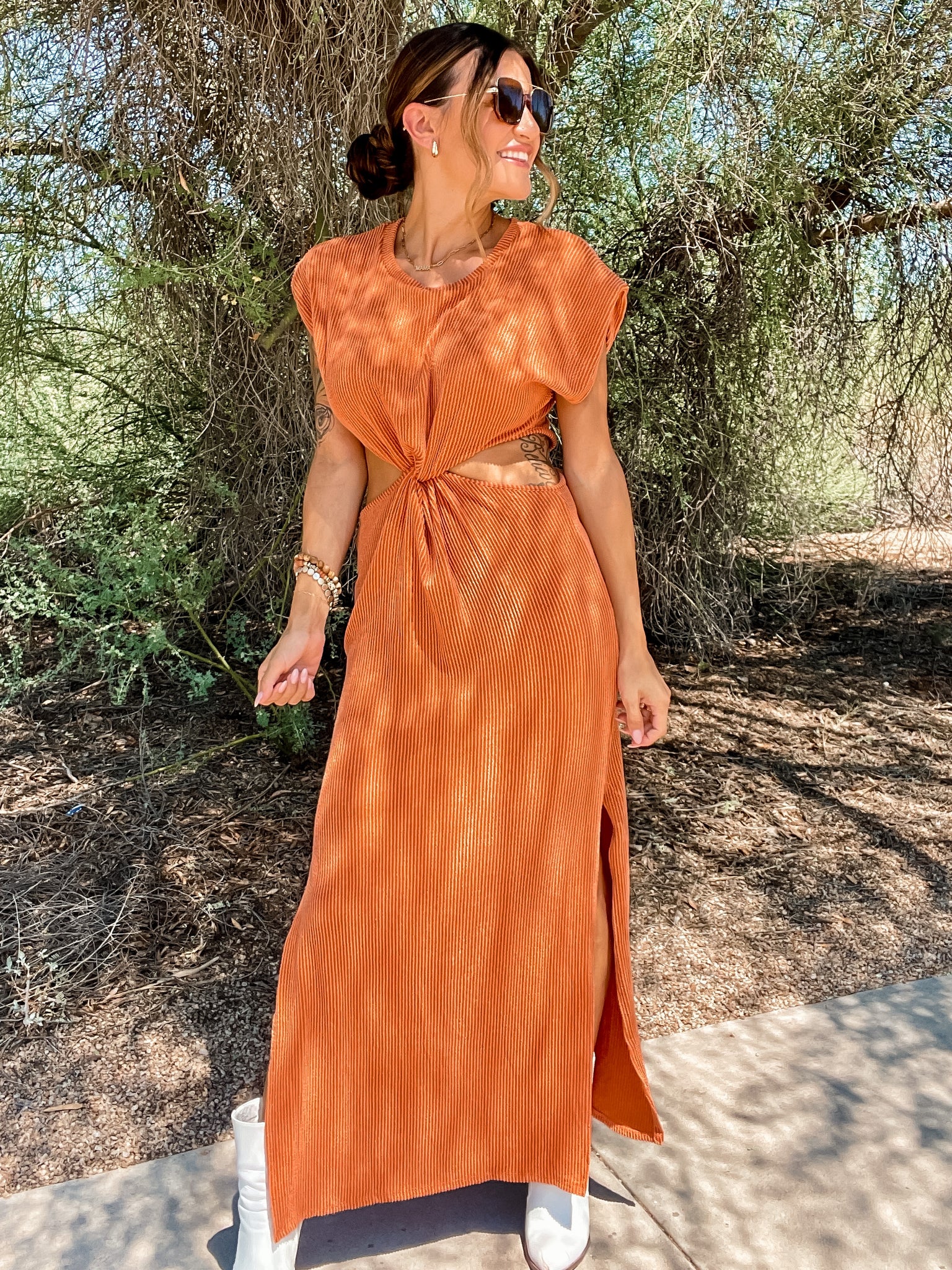 Cut Out Ribbed Maxi Dress - Orange