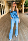 blue slim fit blazer and lace camisole set