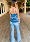blue slim fit blazer and lace camisole set