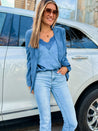 blue slim fit blazer and lace camisole set