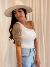one shoulder white bodysuit