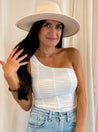one shoulder white bodysuit