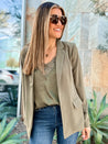 green slim fit blazer and lace camisole set