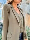 green slim fit blazer and lace camisole set
