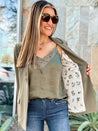 green slim fit blazer and lace camisole set