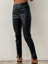 skinny leather pleather slit front pants leggings