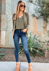 green slim fit blazer and lace camisole set