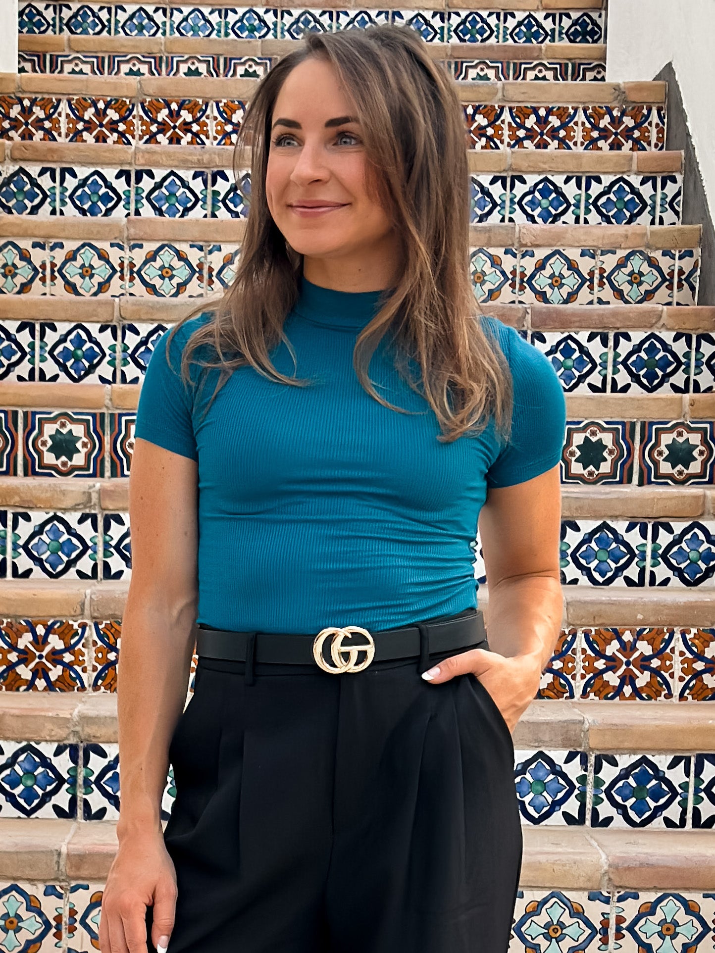 ribbed mock neck t-shirt