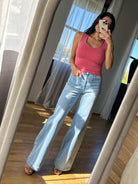 JBD womens just black denim, wide leg front pocket light denim wash