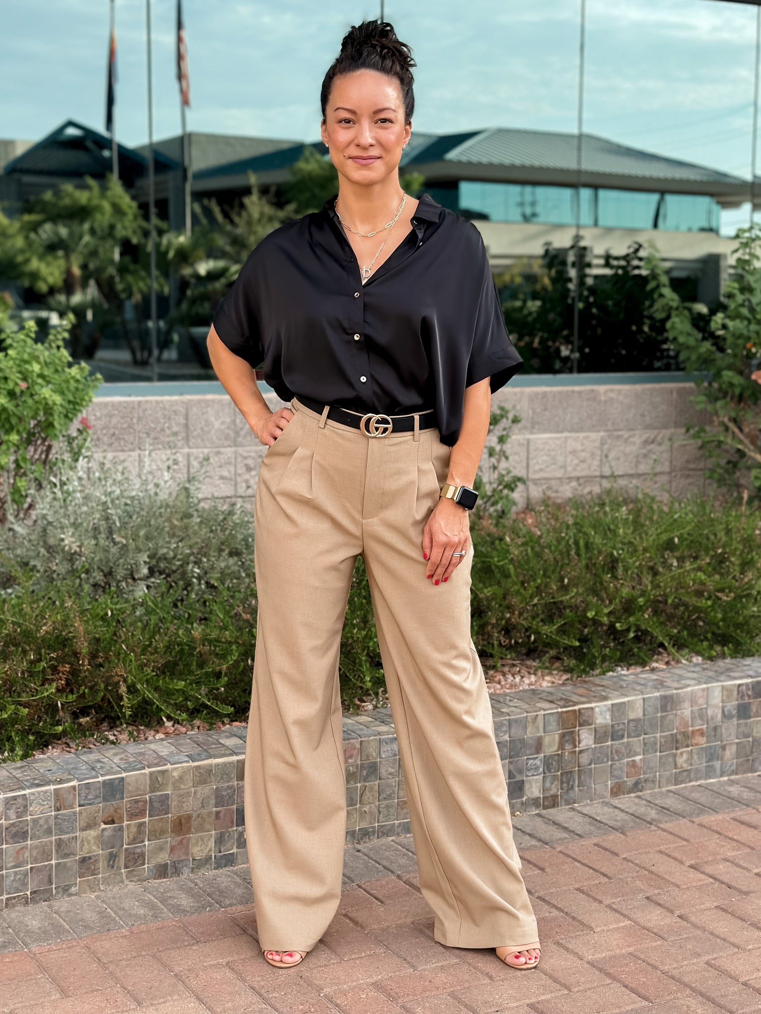 Tan wide-leg pants