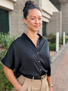 black silk satin button down dressy work office top