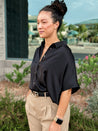 black silk satin button down dressy work office top