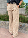 tan khaki straight wide leg work office pants