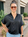 black silk satin button down dressy work office top