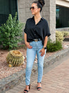 black silk satin button down dressy work office top