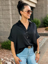 black silk satin button down dressy work office top
