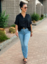 black silk satin button down dressy work office top