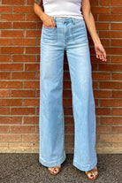 JBD womens just black denim, wide leg front pocket light denim wash