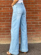 JBD womens just black denim, wide leg front pocket light denim wash