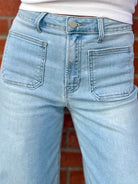 JBD womens just black denim, wide leg front pocket light denim wash