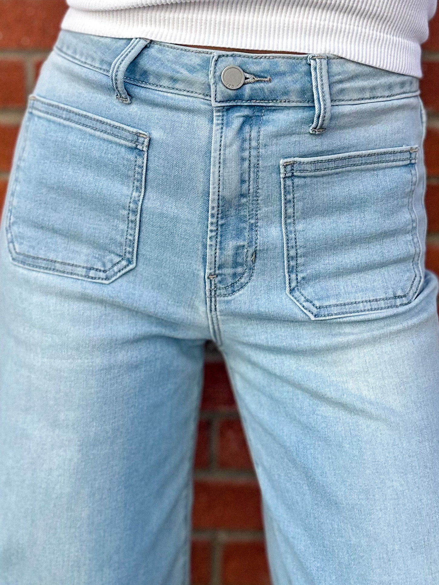 JBD womens just black denim, wide leg front pocket light denim wash