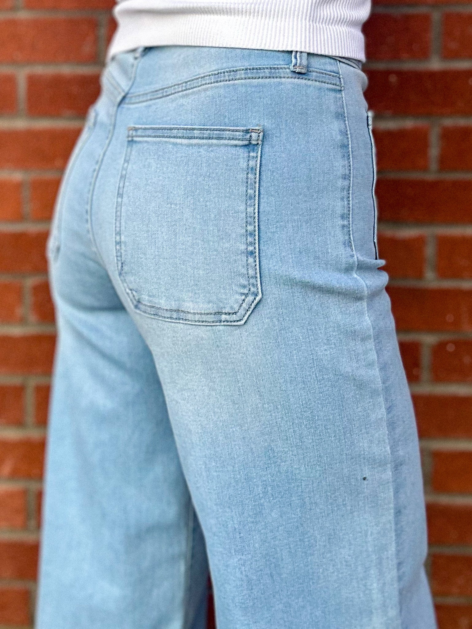 JBD womens just black denim, wide leg front pocket light denim wash