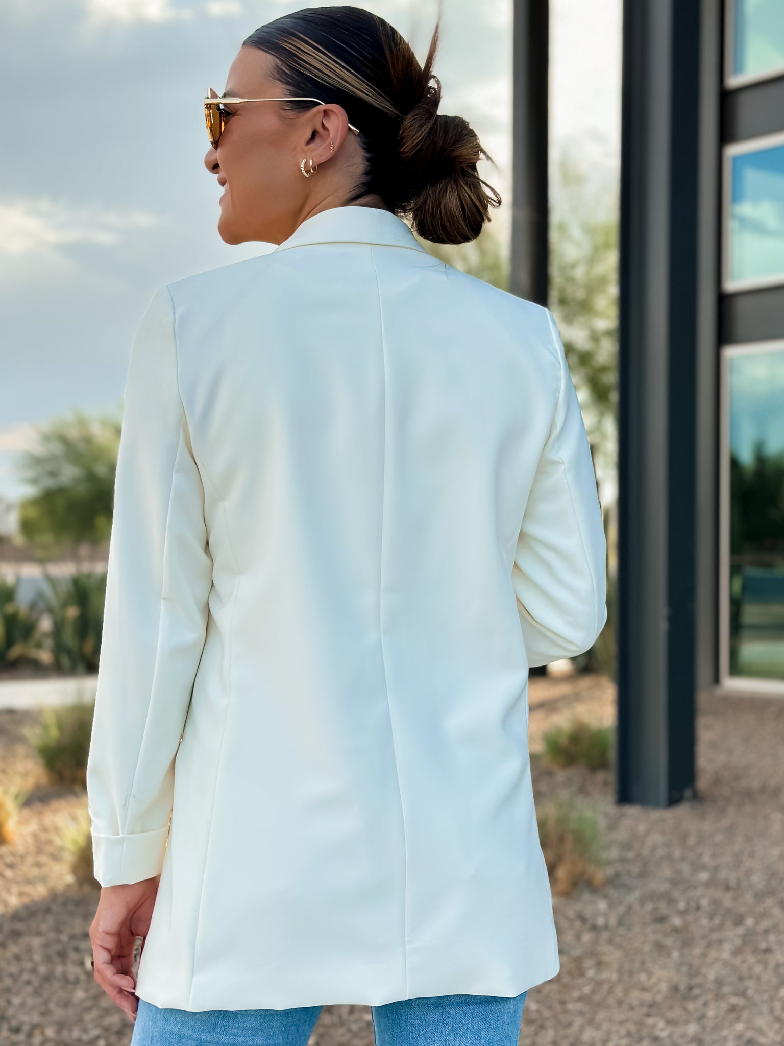white ivory slim fit womens blazer for office work