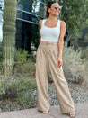 white ribbed knit bodysuit with wide legs pants for work office