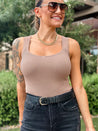 taupe tan knit ribbed bodysuit