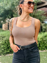 taupe tan knit ribbed bodysuit