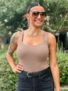 taupe tan knit ribbed bodysuit