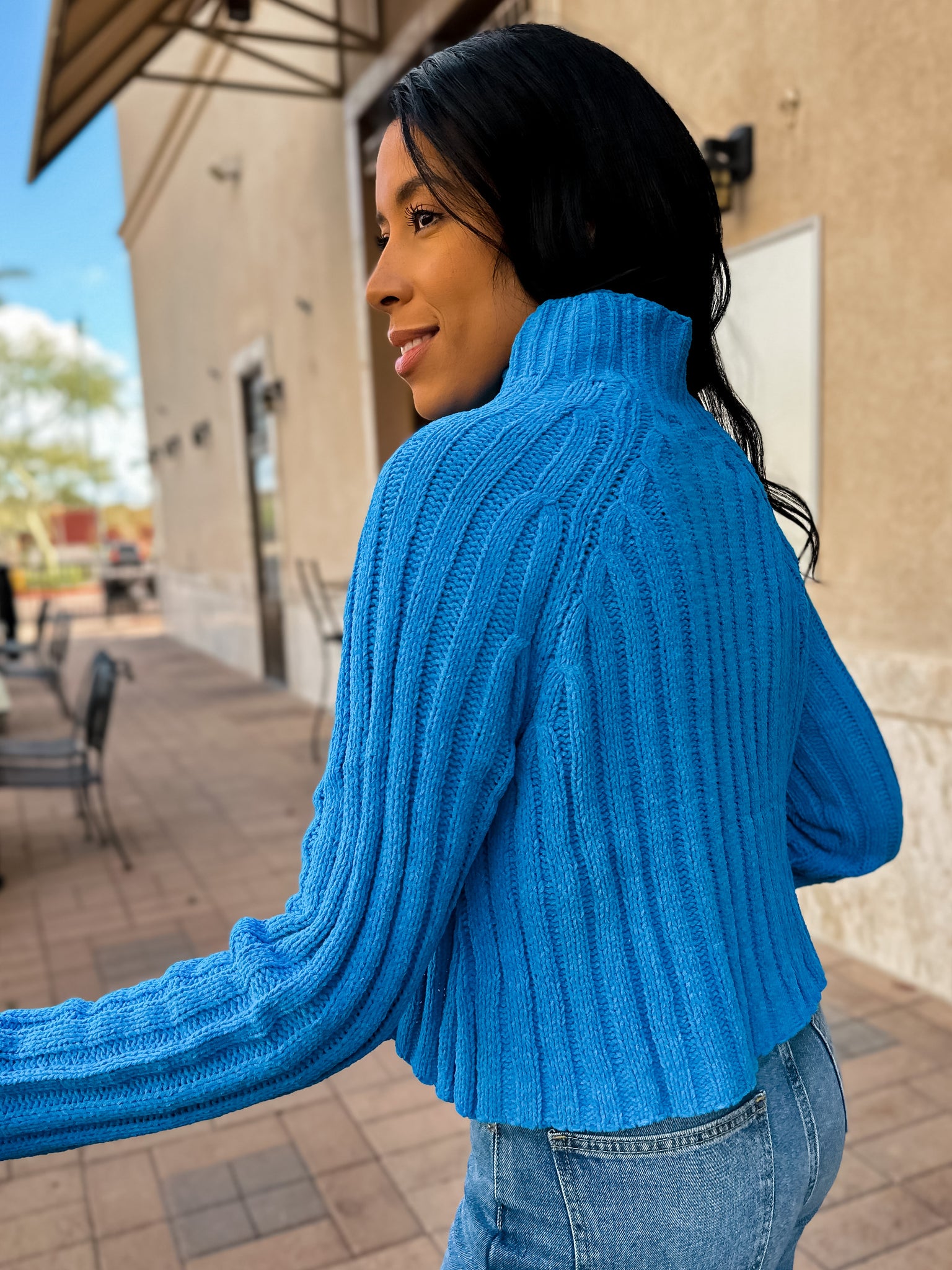 Knit Mock Pullover Sweater - Blue