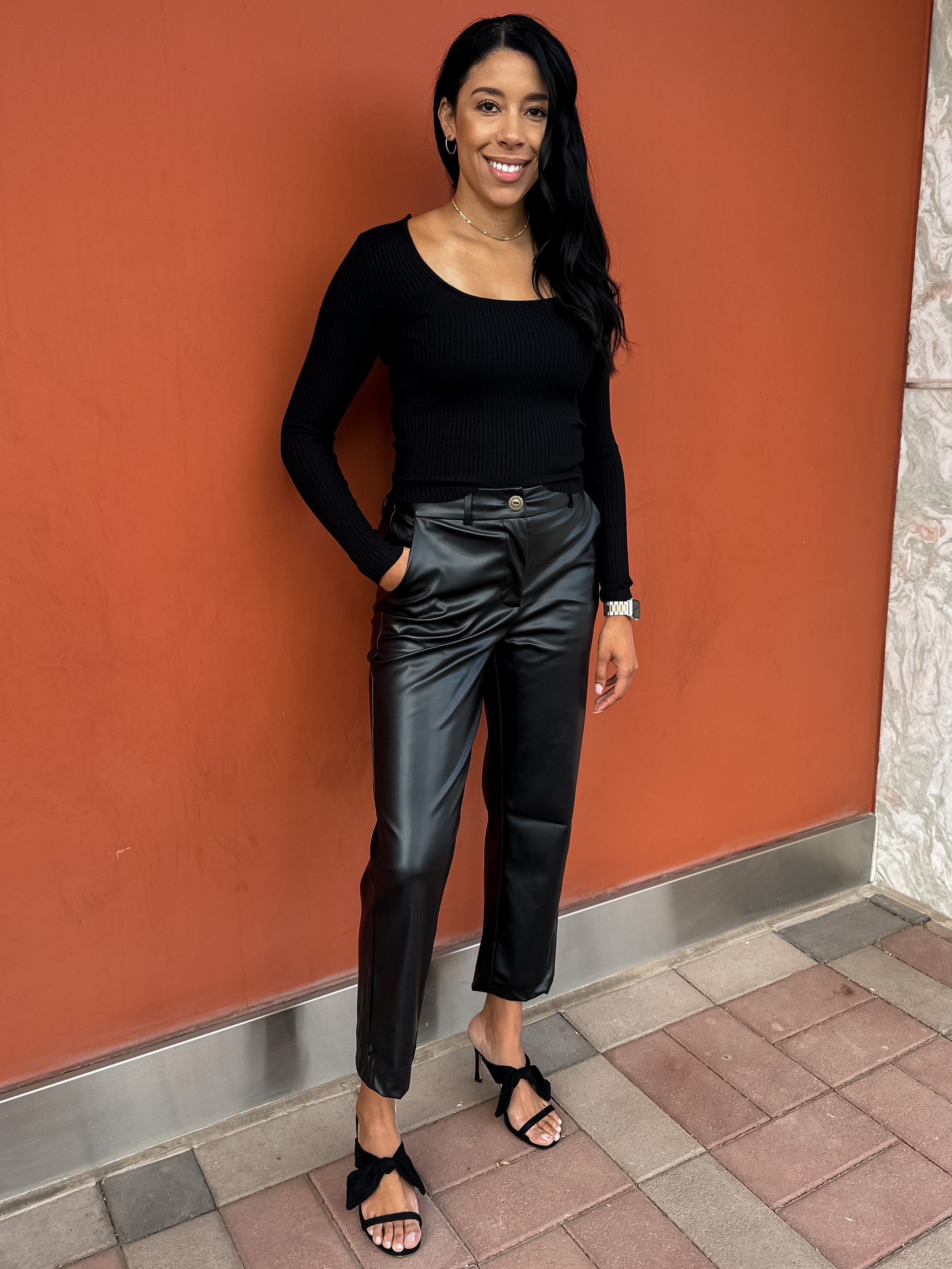 straight leather wide leg crop leather pants