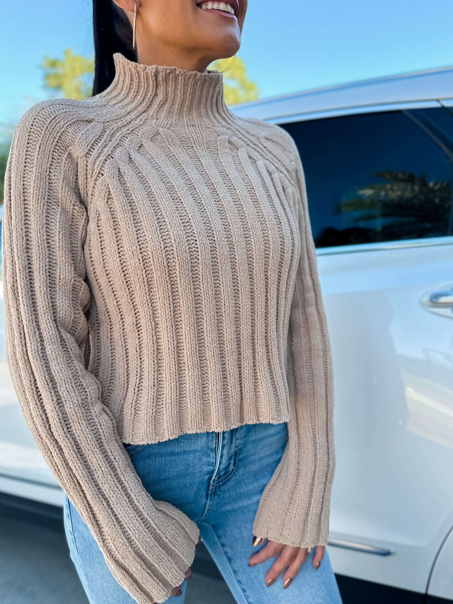 Knit Mock Pullover Sweater - Khaki