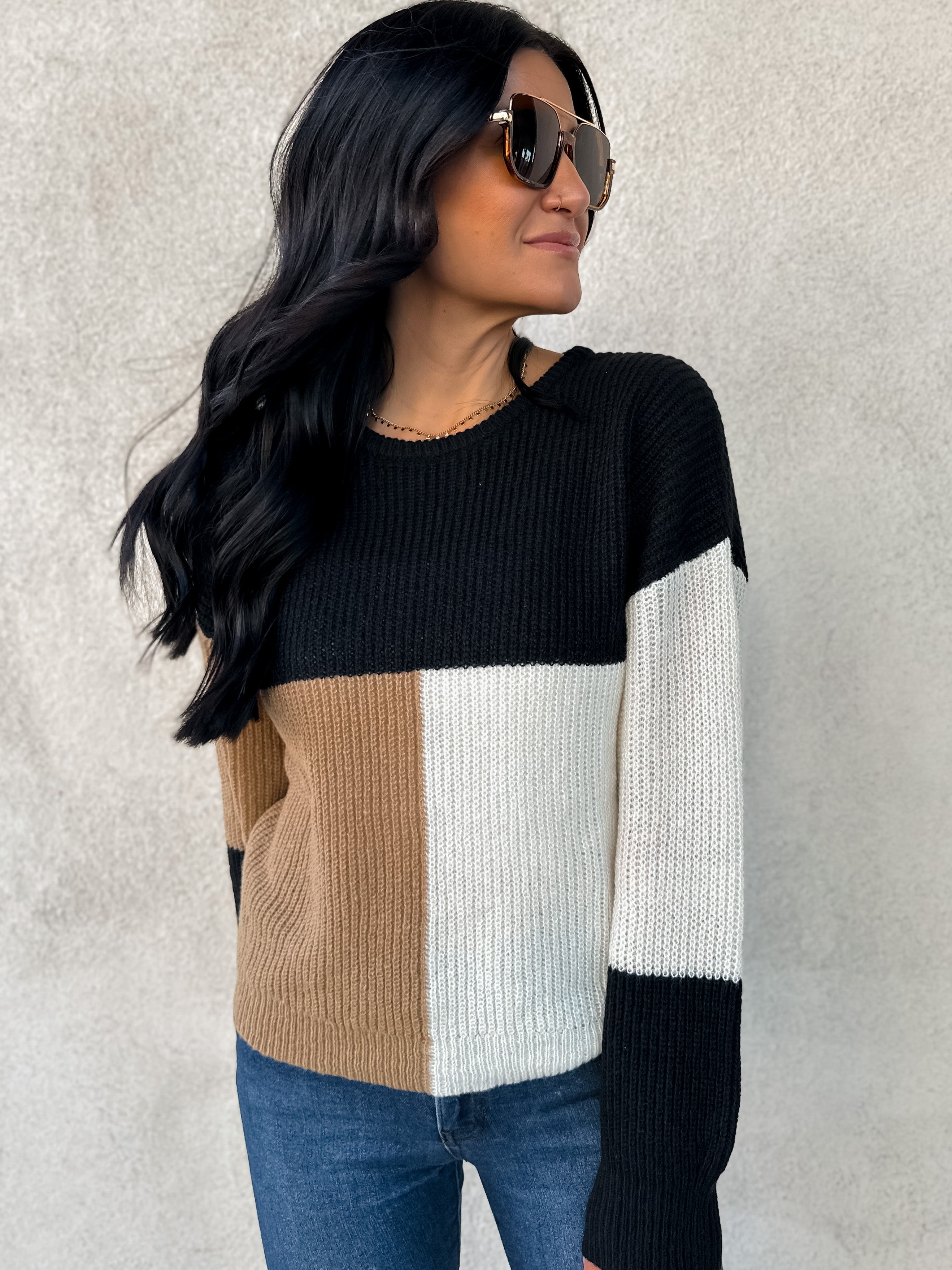 neutral color block sweater