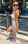 comfy pastel daisy floral ruched dress