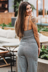 plaid jumpsuit with stretch, comfortable, sexy, night out
