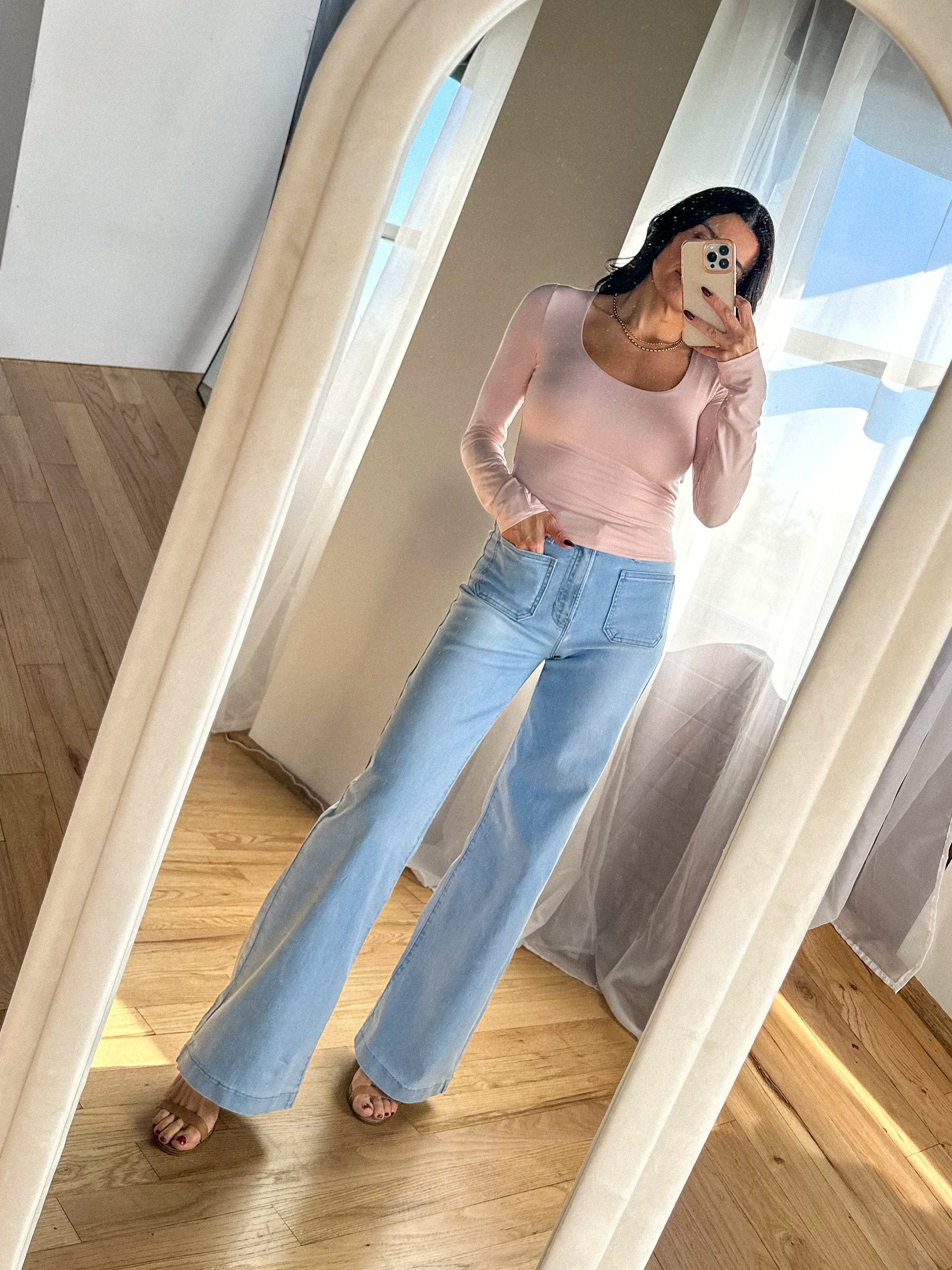 Double lined be cool buttery soft long sleeve scoop neck basic blush pink long sleeve