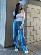 women's hyfve blue wide leg brushed comfy and soft drawstring sweatpants