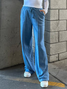 women's hyfve blue wide leg brushed comfy and soft drawstring sweatpants