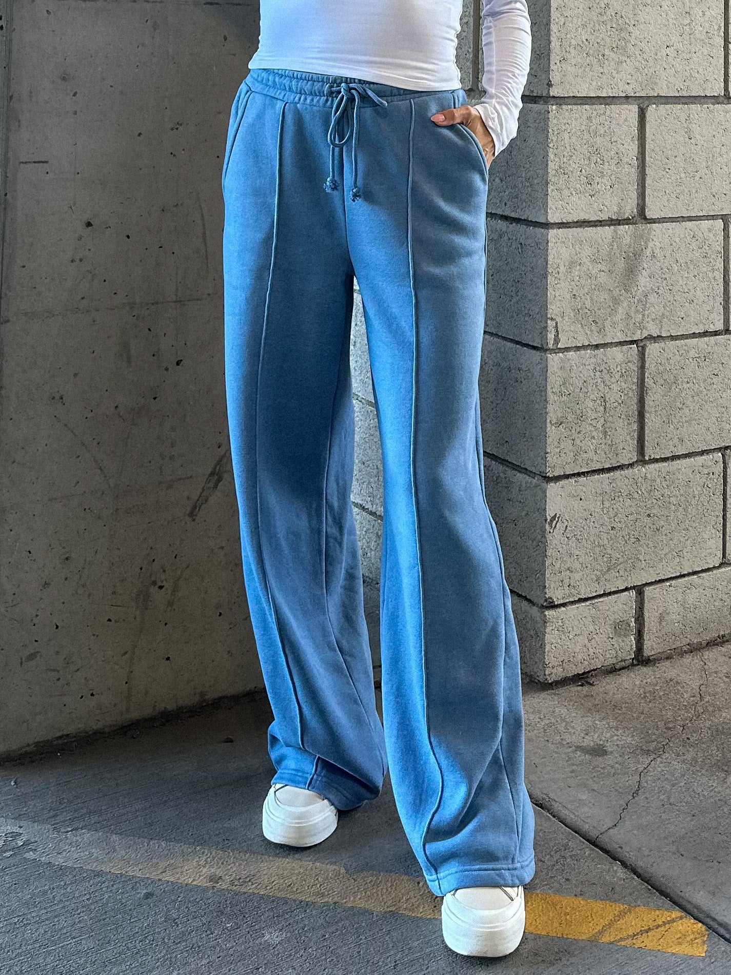 women's hyfve blue wide leg brushed comfy and soft drawstring sweatpants