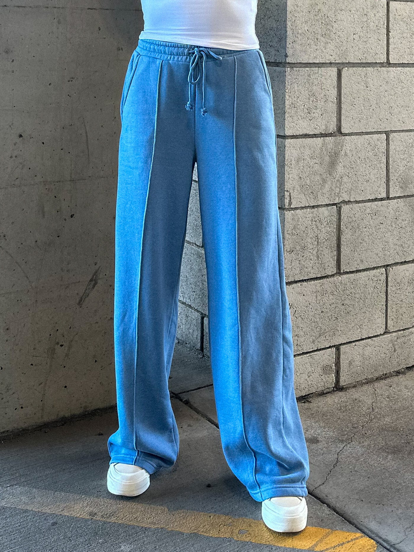women's hyfve blue wide leg brushed comfy and soft drawstring sweatpants
