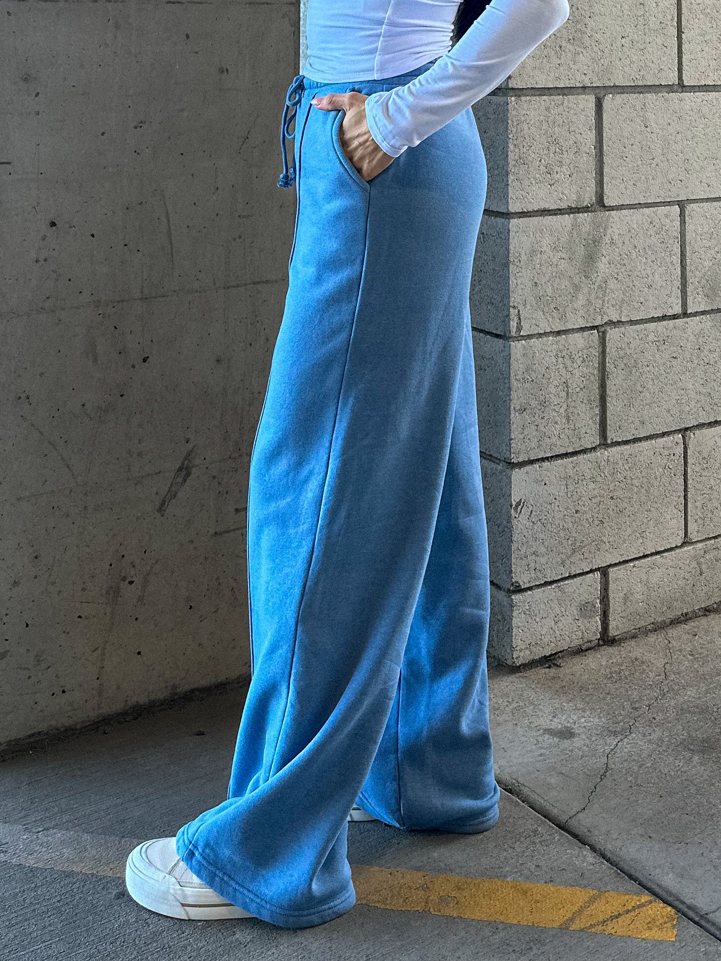women's hyfve blue wide leg brushed comfy and soft drawstring sweatpants