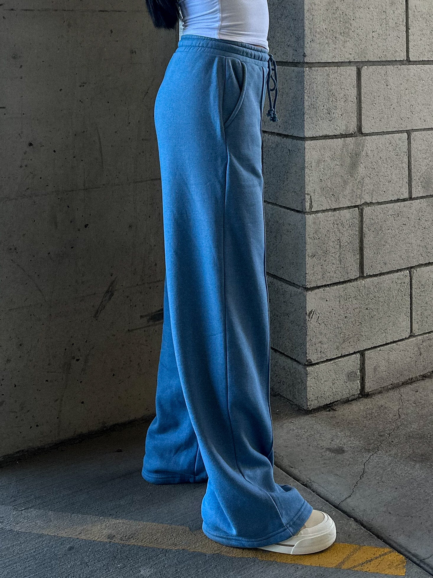 women's hyfve blue wide leg brushed comfy and soft drawstring sweatpants