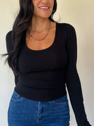 womens black buttery soft long sleeve scoop neck top