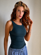 Be Cool dark teal double-lined buttery soft basic boat neck tank top 